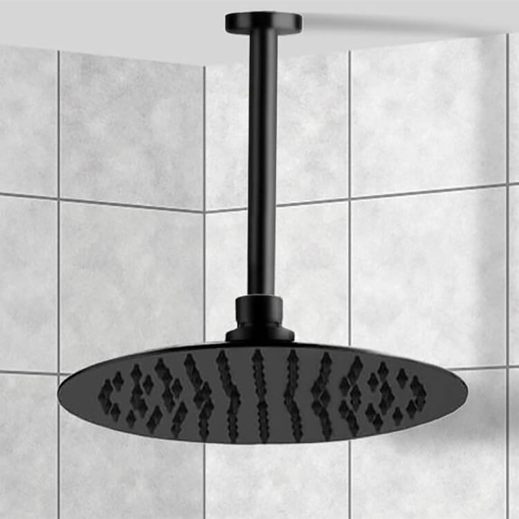 Remer 347N-357UFM25-NO 10 Inch Ceiling Mounted Rain Shower Head With Arm, Matte Black